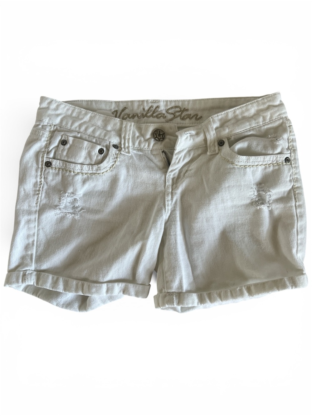 Girls Vanilla Star White Rolled-Hem Denim Shorts